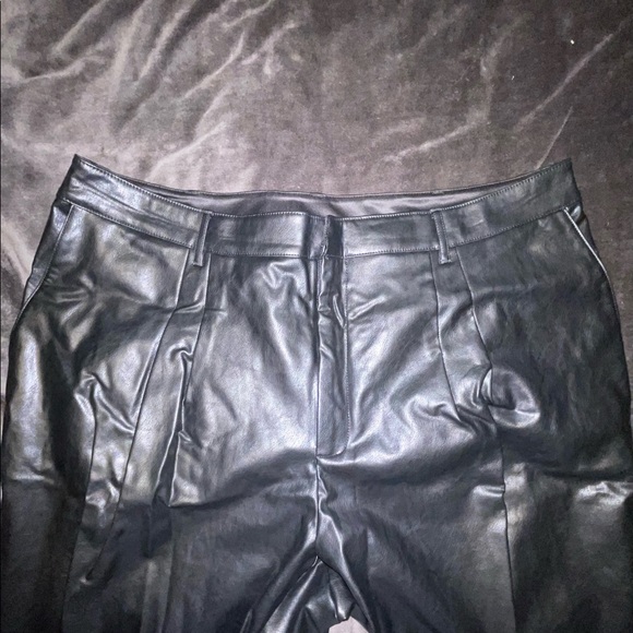 Express XL Pleat Front Straight Leg Pleather Pants - Picture 2 of 4
